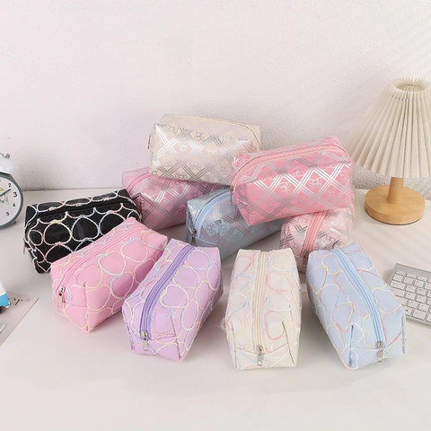 Koreaanse Stijl Hart Strik Gewatteerde Cosmetische Tas Etui Draagbare Polyester Makeup Organizer Reizen Opbergtas Voor Vrouwen