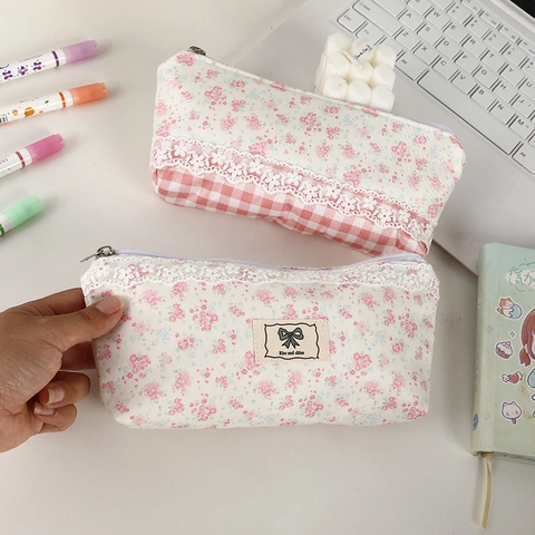 Luxe Kant Bloemen Etui Grote Capaciteit Briefpapier Tas Koreaanse Stijl Studenten Kantoor Organizer Zakje