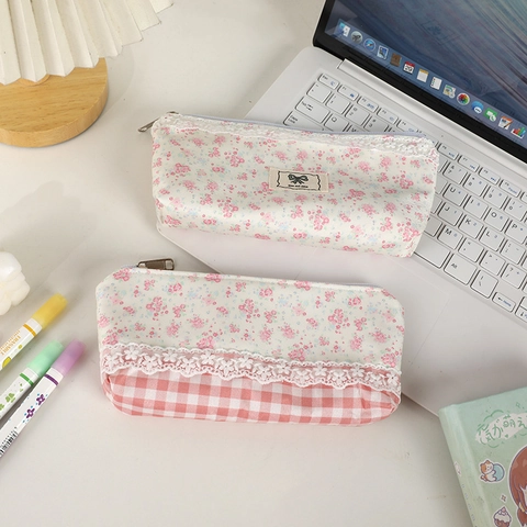 Luxe Kant Bloemen Etui Grote Capaciteit Briefpapier Tas Koreaanse Stijl Studenten Kantoor Organizer Zakje