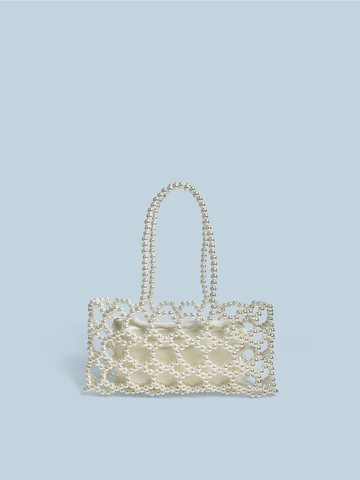 Handmade Woven Artificial Pearl Handbag Elegant Beaded Hollow Out Bag With Zipper Inner Pouch For Women Fashion Party