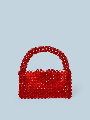 Elegante Acryl Perlen Handgeflochtene Handtasche Französischer Stil Roter Herzverschluss Quadratische Tasche Für Damen Alltag Party