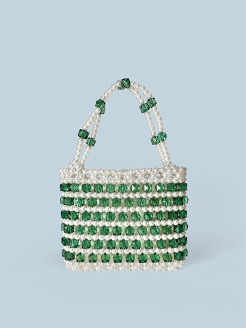 Handmade Beaded Handbag For Women Vintage Artificial Pearl Acrylic Woven Mini Square Bag Colorful Dopamine Style Top Handle Tote Bag