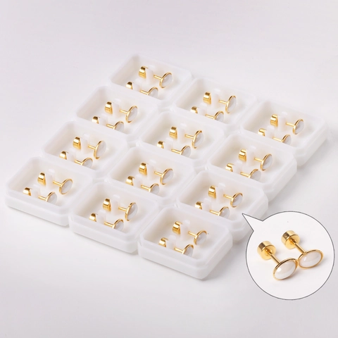 Geometric Oval Stud Earrings Stainless Steel With Shell Minimalist Screw Back Antiallergic Jewelry For Women