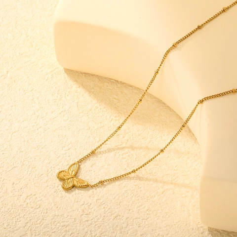 Vlinderhanger Ketting Roestvrij Staal 18K Verguld Fijne Kralenketting Zoete Elegante Sieraden Voor Dames