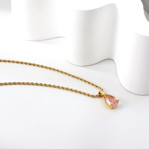 Druppel Edelsteen Hanger Ketting Goud Verguld Roestvrij Staal Touwketting Minimalistisch Sieraad Dames Dagelijks Accessoire
