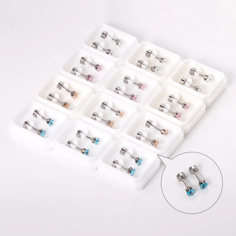 Square Zircon Stud Earrings Stainless Steel Screw Back Hypoallergenic Geometric Fashion Jewelry For Women