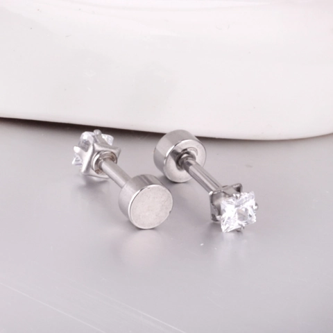 Square Zircon Stud Earrings Stainless Steel Screw Back Hypoallergenic Geometric Fashion Jewelry For Women