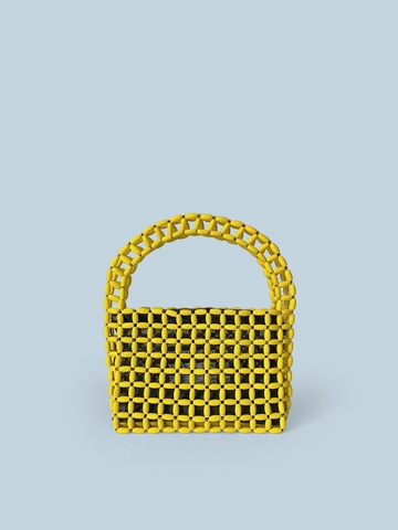 Handmade Acrylic Beaded Handbag For Women Vintage Woven Small Square Tote Bag Summer Vacation Beach Party Hollow Out Purse