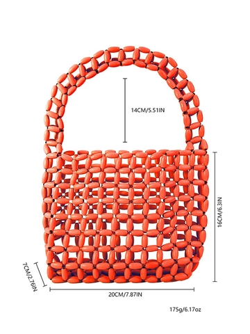 Handmade Acrylic Beaded Handbag For Women Vintage Woven Small Square Tote Bag Summer Vacation Beach Party Hollow Out Purse