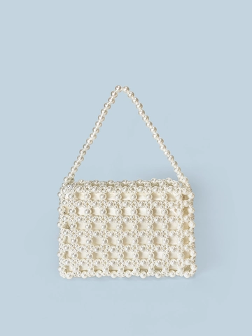 Women Elegant Hand Woven Faux Pearl Beaded Handbag French Simple Mini Square Bag For Wedding Party Evening Daily Use