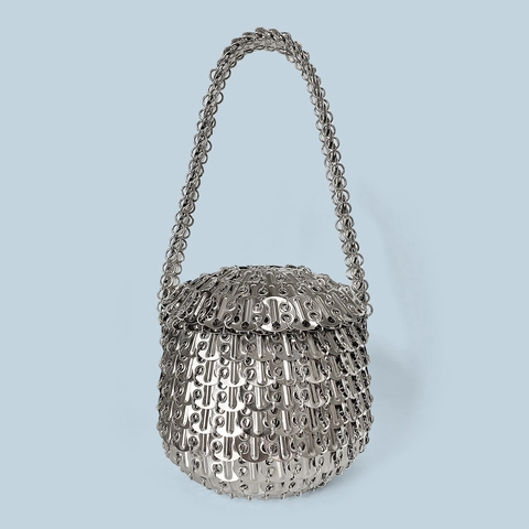 Handcrafted Silver Metal Ring Pull Tab Evening Bag Industrial Punk Style Round Woven Handbag Women Creative Purse