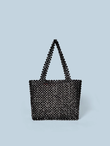 Bolso De Mano De Cuentas De Acrílico Hecho A Mano Bolso Tote Tejido De Moda Patrón Letra Corazón Color Contrastado Mujeres