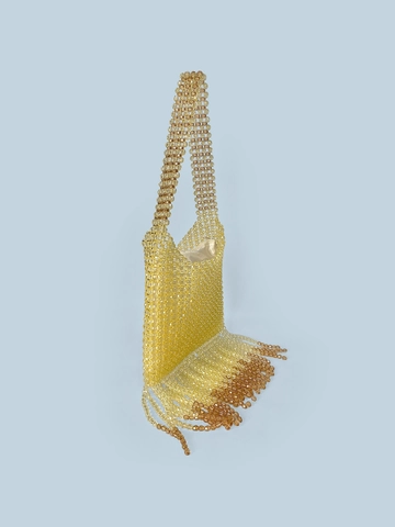 Bolso Hombro Cuentas Mano Acrilico Ambar Amarillo Degradado Flecos Largos Bolso Axila Estilo Boho Calle Mujeres