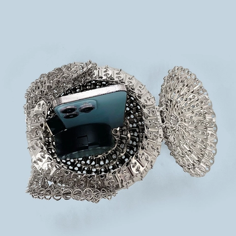 Handcrafted Silver Metal Ring Pull Tab Evening Bag Industrial Punk Style Round Woven Handbag Women Creative Purse
