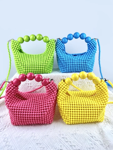 Handmade Beaded Handbag Mini Crossbody Shoulder Bag Woven Acrylic Beads Large Bead Handle Solid Color Sweet Fashion For Women