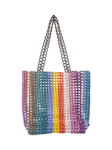 Regenbogen Perlen Handtasche Handgefertigte Bunte Holzperlen Gewebte Tragetasche Böhmische Urlaubs Schultertasche Für Damen