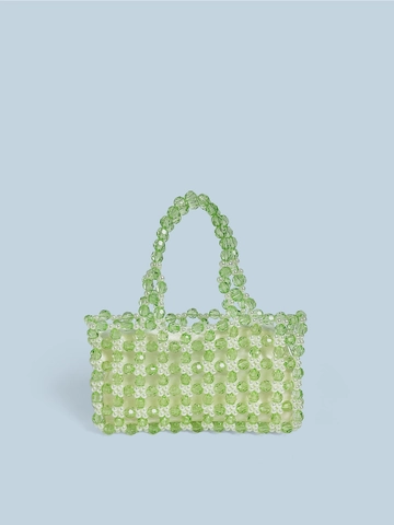 Petit Sac à Main en Perles de Cristal Acrylique Vert Fait à la Main Femme Été Tissé Perle Sac pour Vacances Fête Mini Box Tote Bag