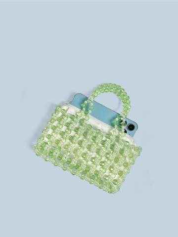 Petit Sac à Main en Perles de Cristal Acrylique Vert Fait à la Main Femme Été Tissé Perle Sac pour Vacances Fête Mini Box Tote Bag