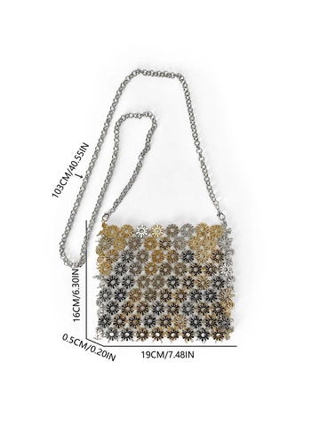 Augehöhlte Blumen Metall Crossbody Handytasche Retro Luxus Metallkettenriemen Elegant Für Frauen