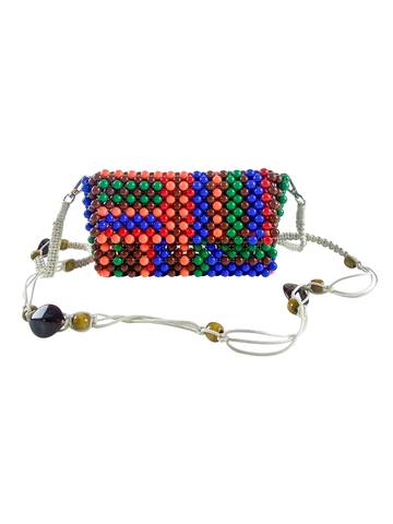 Borsa Tracolla Con Perline Fatta A Mano Perline Acrilico Resina Colorate Cinghia Corda Intrecciata Stile Etnico Boho