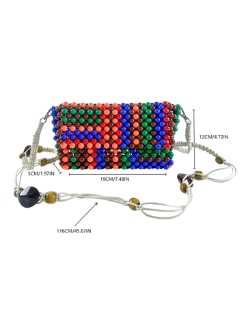 Borsa Tracolla Con Perline Fatta A Mano Perline Acrilico Resina Colorate Cinghia Corda Intrecciata Stile Etnico Boho