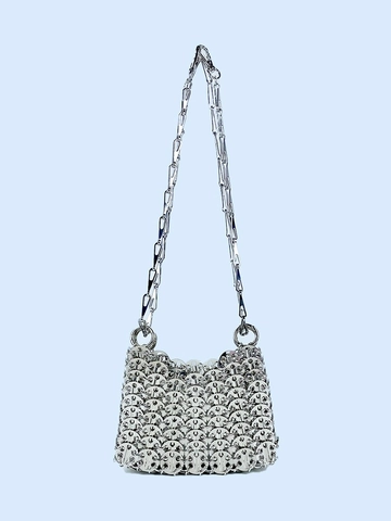 Handmade Metal Chainmail Sequin Crossbody Bag Industrial Style Shiny Shoulder Pouch For Women