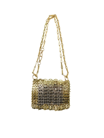 Metallic Disc Shoulder Bag Alloy Metal Sequin Chainmail Handmade Woven Hollow Out Evening Party Club Fashion For Women