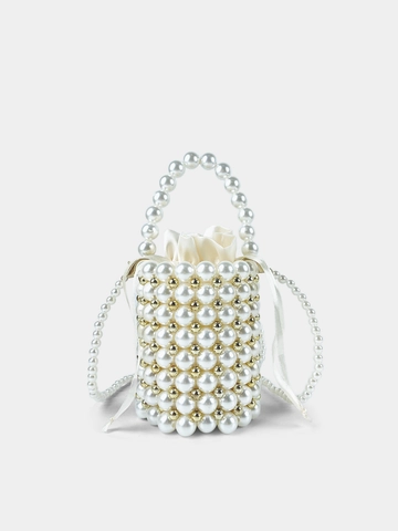 Handgefertigte Künstliche Perlenbeuteltasche Vintage Satin Kordelzug Abendtasche Elegante Umhängetasche Handtasche Für Hochzeit Party Damen