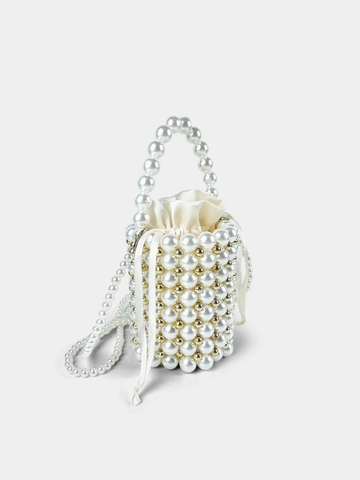 Handgefertigte Künstliche Perlenbeuteltasche Vintage Satin Kordelzug Abendtasche Elegante Umhängetasche Handtasche Für Hochzeit Party Damen