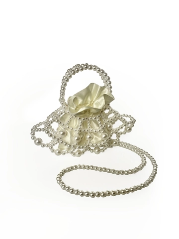 Elegant Handmade Artificial Pearl Beaded Bag Shell Shaped Hollow Crossbody Shoulder Handbag With Satin Drawstring Pouch Lining