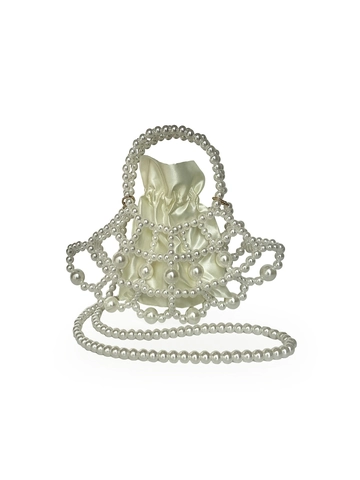 Elegant Handmade Artificial Pearl Beaded Bag Shell Shaped Hollow Crossbody Shoulder Handbag With Satin Drawstring Pouch Lining