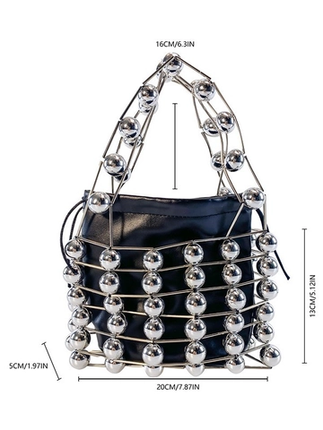 French Retro Metal Cutout Handbag For Women Niche Design Beaded Cage Evening Party Bag With Drawstring Inner Pouch