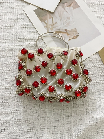 Borsa Da Sera Con Manico Ad Anello In Metallo Intrecciata Cristallo Strass Lusso Matrimonio Festa Pochette Elegante