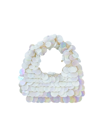 Borsa a Mano Intrecciata con Paillettes Iridescenti Metalliche Rotonde Borsa da Sera Clutch per Donna Moda Tote Leggera