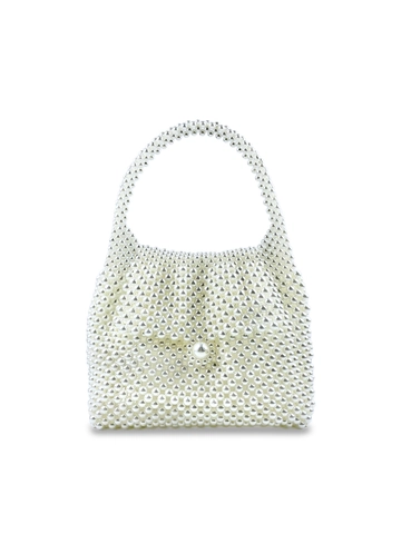 Elegant Imitation Artificial Pearl Woven Handbag French Vintage Beaded Evening Bag For Wedding Banquet Party Niche Design Tote