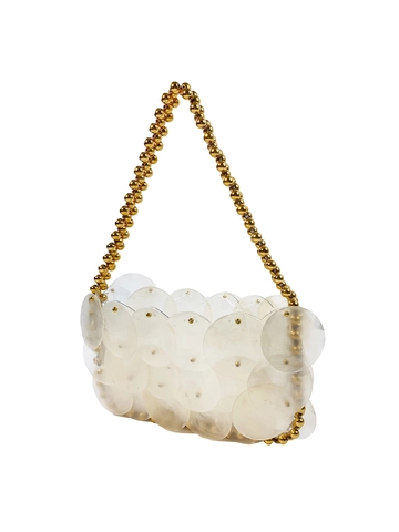 Niche Designer Acrylic Handcrafted Sequined Handbag Fashion Handwoven Paillette Evening Bag With Metal Bead Handle For Women