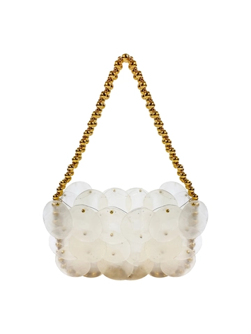 Niche Designer Acrylic Handcrafted Sequined Handbag Fashion Handwoven Paillette Evening Bag With Metal Bead Handle For Women