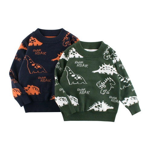 Maglione Pullover Da Ragazzo In Misto Cotone Motivo Dinosauro Cartone Animato Lettera Roar Girocollo Maniche Lunghe Casual Bambini