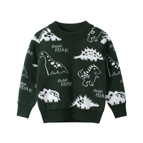 Maglione Pullover Da Ragazzo In Misto Cotone Motivo Dinosauro Cartone Animato Lettera Roar Girocollo Maniche Lunghe Casual Bambini