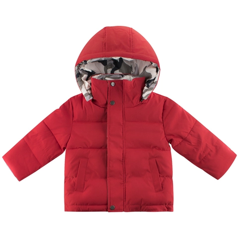 Kids Puffer Jacket Hooded Thicken Polyester Winter Coat Windproof For Toddler Boys Girls With Camo Lining Casual