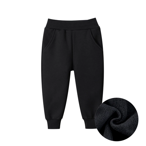 Kids Fleece Lined Sweatpants Solid Color Warm Casual Sports Pants Elastic Waist Ribbed Cuffs Joggers For Boys Girls