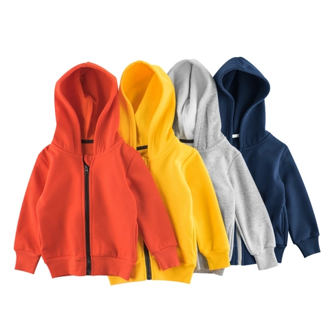 Kids Zip Up Hoodie Fleece Lined Warm Sweatshirt Cotton Blend Solid Color Hooded Jacket For Boys Girls Casual Winter Outerwear