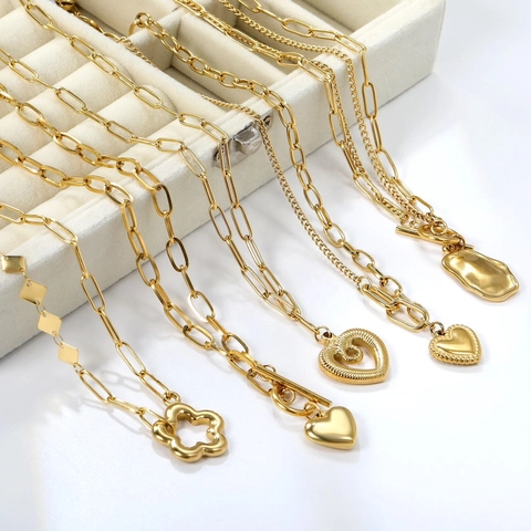 Stainless Steel Heart Flower Pendant Necklace Gold Silver Plated Clavicle Chain For Women Jewelry Minimalist Fashion Gift