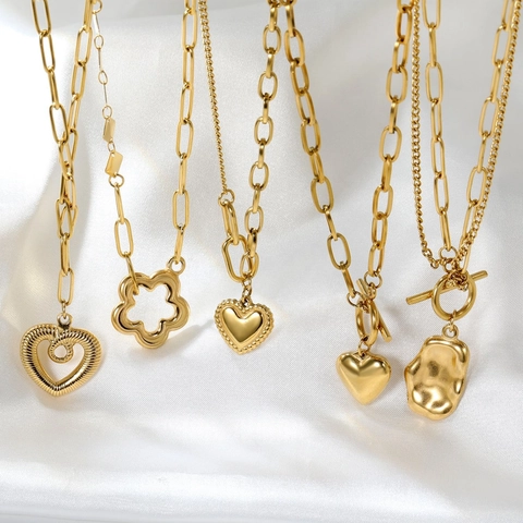 Stainless Steel Heart Flower Pendant Necklace Gold Silver Plated Clavicle Chain For Women Jewelry Minimalist Fashion Gift