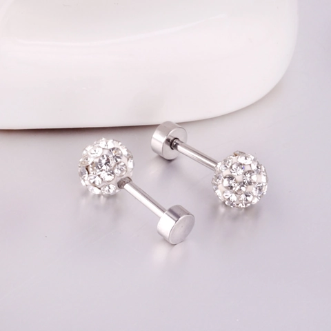 Stainless Steel Stud Earrings Pave Crystal Ball Screw Back Twist Minimalist Geometric Chic Shamballa Style Jewelry