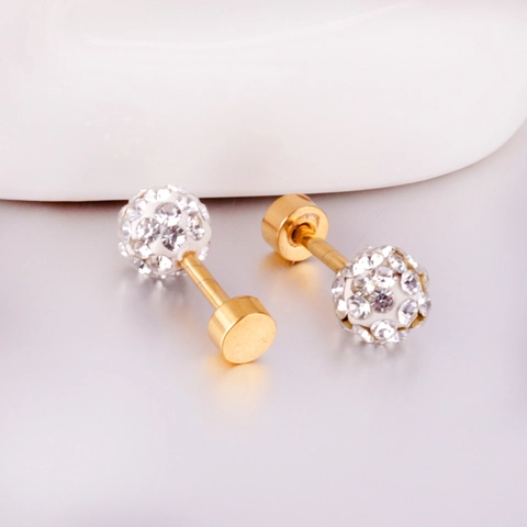 Stainless Steel Stud Earrings Pave Crystal Ball Screw Back Twist Minimalist Geometric Chic Shamballa Style Jewelry