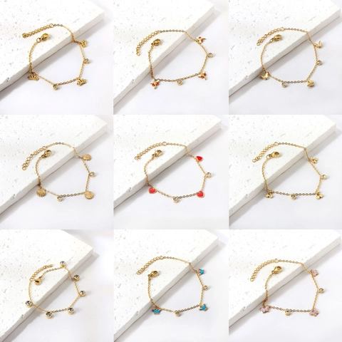 Bracciale In Acciaio Inossidabile Regolabile Pendente Farfalla Conchiglia Placcato Oro Zircone Gioielli Di Moda Per Donna
