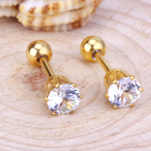 Boucles d'Oreilles Clous Acier Inoxydable Or Argent Zircone Cubique Géométrique Rond Étoile Carré Bijoux Minimaliste Femme