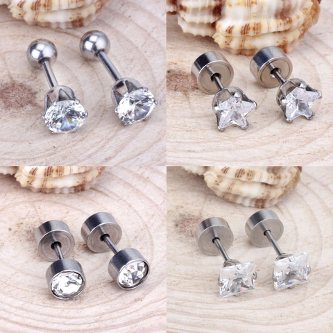 Boucles d'Oreilles Clous Acier Inoxydable Or Argent Zircone Cubique Géométrique Rond Étoile Carré Bijoux Minimaliste Femme