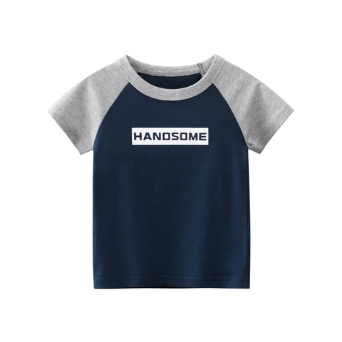 Boys Casual Short Sleeve T-Shirt 100% Cotton Raglan Contrast Color Handsome Letter Print Round Neck Summer Top Wear
